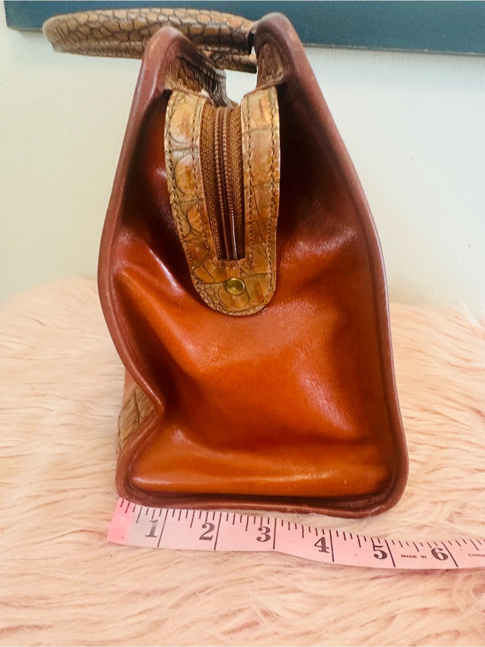 Vintage Brahmin Two-Tone Burnt Orange and Cognac Croc-Trim Satchel - Picture 11 of 16